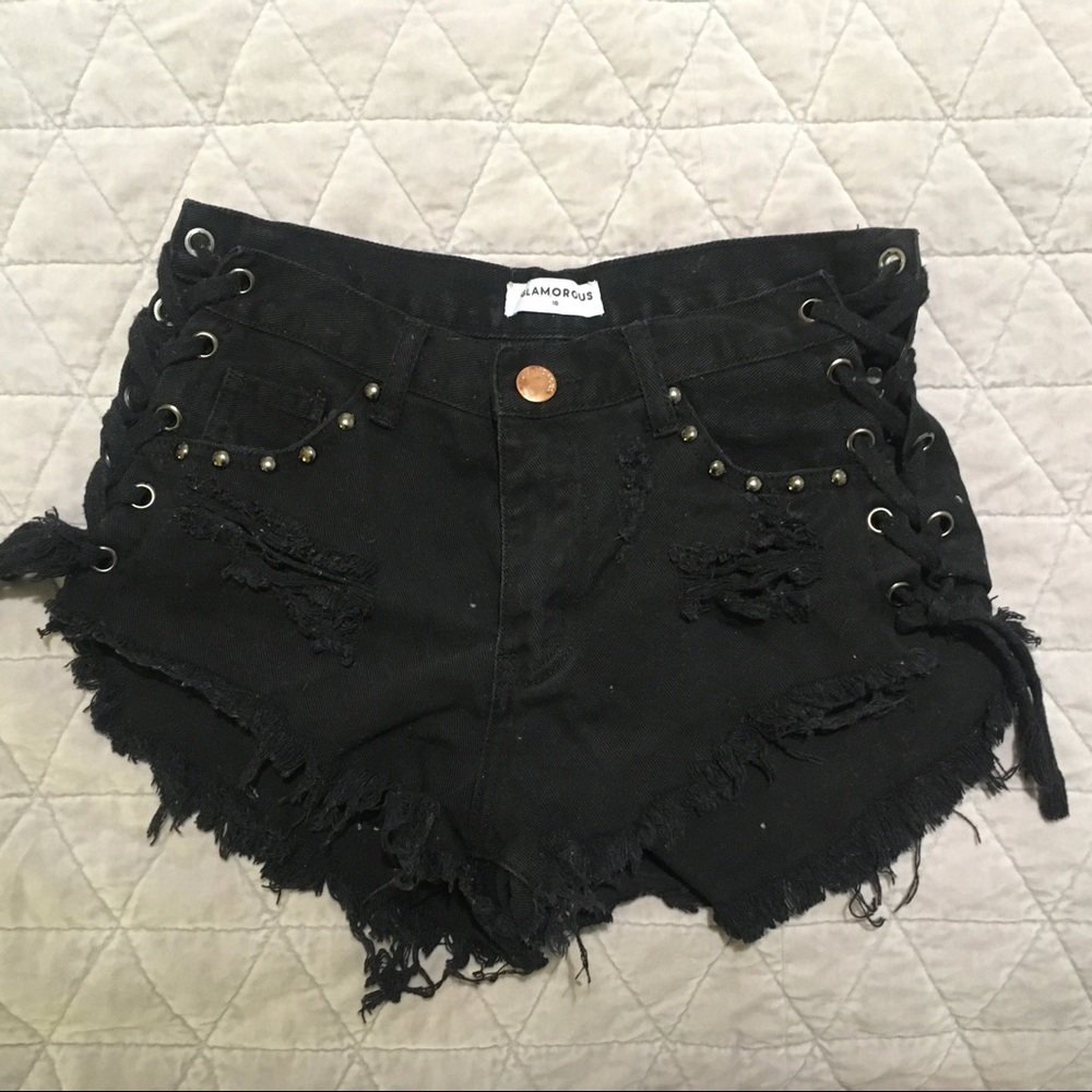 Black studded festival denim shorts
